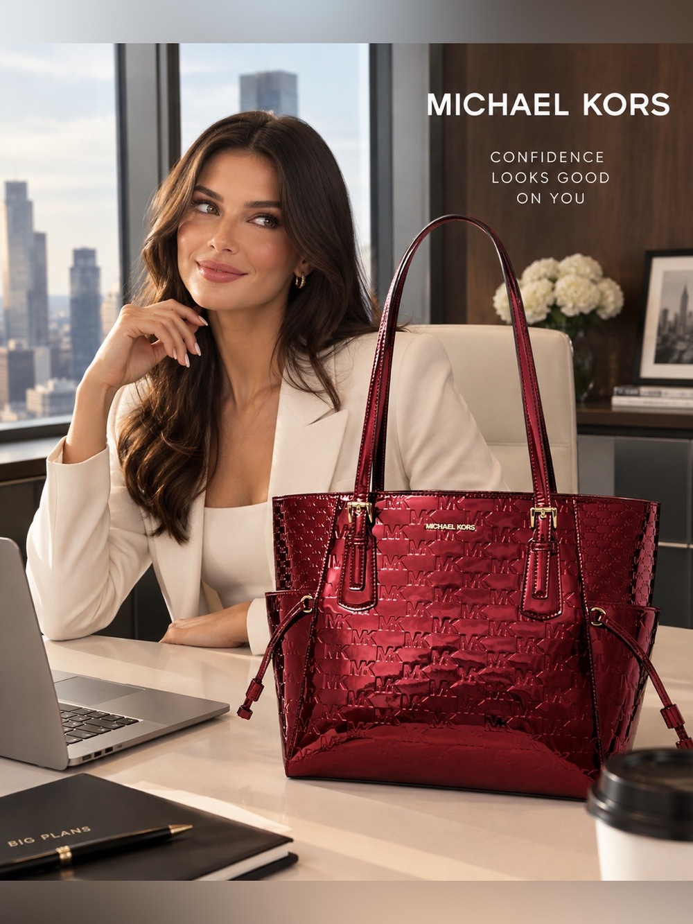 Michael Kors Voyager Large Metallic Logo Debossed Tote Bag